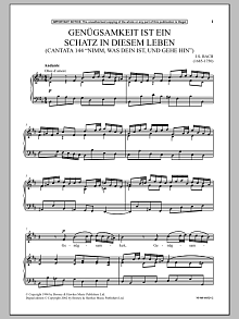 Genugsamkeit Ist Ein Schatz In Diesem Leben (Cantata 144 Nimm, Was Dein Ist, Und Gehe Hin) 